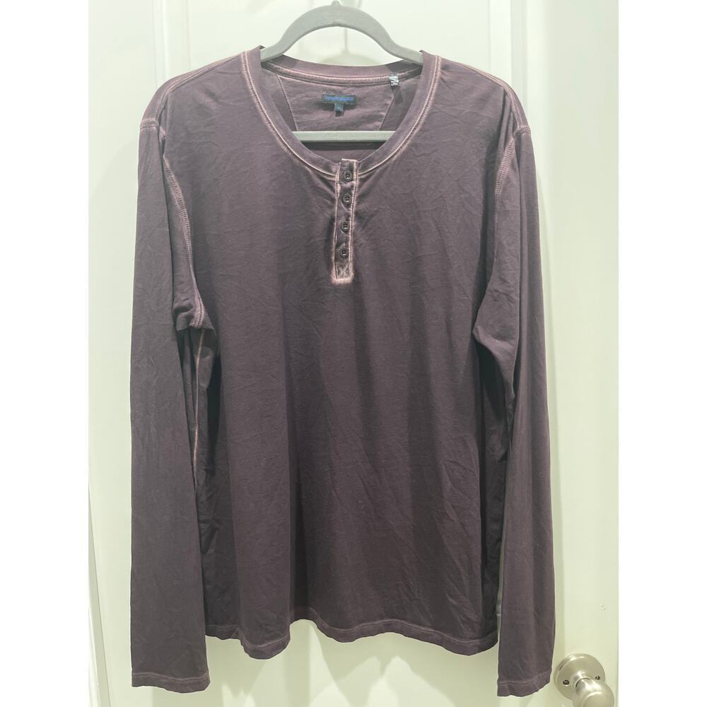 Patrick Assaraf Long Sleeve Henley T Shirt Red Acid Wash Mens Sz M